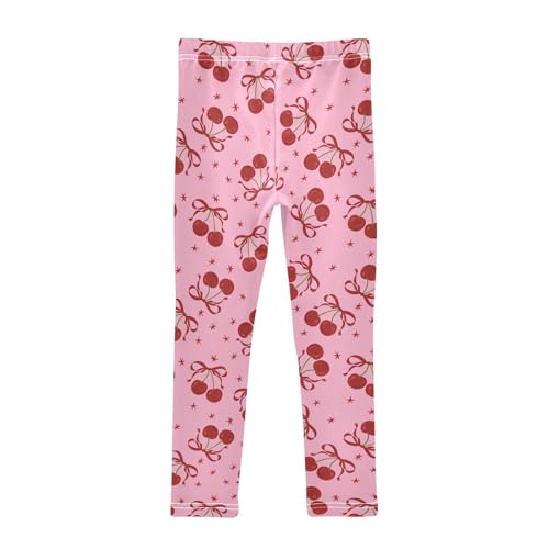Girls Basic Leggings Baby Girls Pants Cherry Ribbons Soft Footless Stretchy Tights Pants 4-10Y2