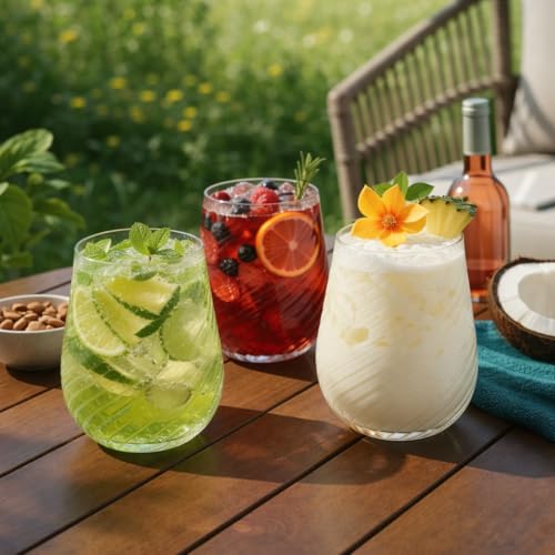 Image of 48 Pack Origami Ripple Plastic Glasses 24 9 Ounce Stemless Champagne Flutes & 24 12 Ounce Cups, BPA-Free Disposable Shatterproof Toasting Glasses for Weddings, Bars, and Events (48, Twiselle Clear)