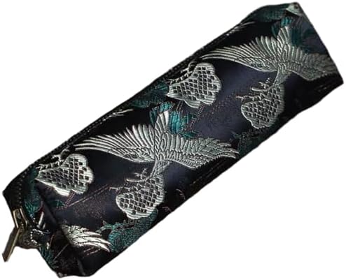 Uoocg Retro pennenetui van brokaat mapje, groot etui voor volwassenen, voor school, college, studenten, meisjes, groen, cosmeticatasje