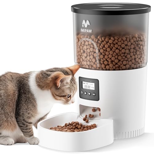 IMIPAW Distributore Automatico Cibo Gatti - 3L Dispenser Cibo Gatti con Timer Programmabile, 1-6 Pasti al Giorno, per Animali Di Piccola e Media Taglia