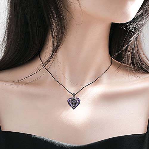 Gothic Skull Black Angel Wing Heart Purple Red Crystal Zircon Women's Pendant Necklaces Halloween Christmas Girls' Jewelry (D-Purple) #TOP2