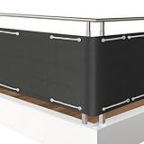 Trintion Balkon Sichtschutz Wetterfeste Balkonverkleidung Polyethylen Windschutz mit Stabile Metallösen Zwei Befestigungsmöglichkeiten Ohne Bohren Montage für Balkon Terrasse Zaun (Schwarz 90x500cm)