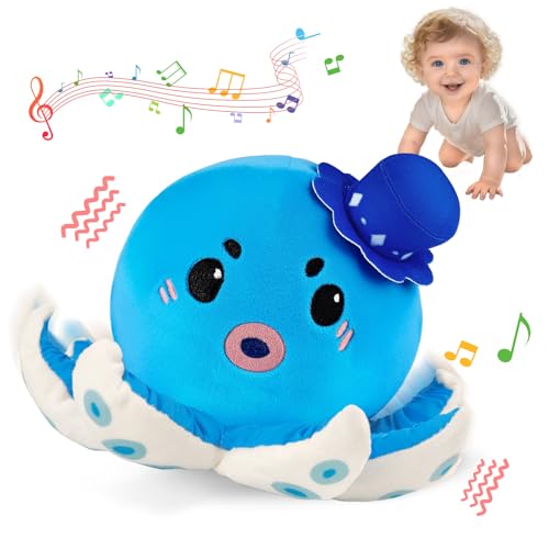 SAIMAND Jouet Bébé 6-18 Mois, Pieuvre Qui Marche Bébé avec Musique & Enregistrement, Pieuvre Peluche Interactive, Tummy Time Jouet Musical Rampant, Cadeau...