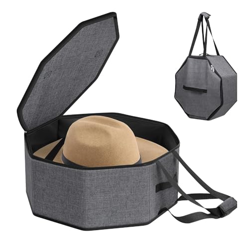 Hat Box,Home Storage Bag,Portable Large Organizer Box,Collapsible Hat Case,or Men and Women Storage Large Caps Bag Carrier,with Zipper Lid and Handles,for Hats (Grey)