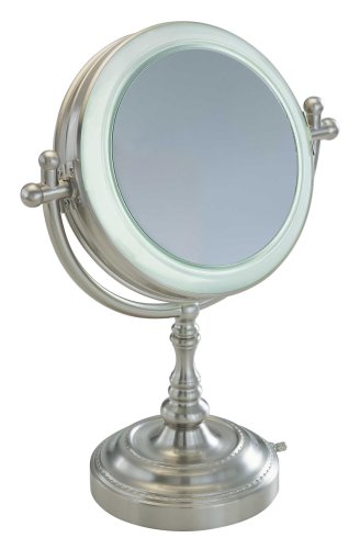 8x plus 1x Deluxe Daylight Lighted Cosmetic Vanity Mirrors with Glare-free Lighting, Satin Nickel