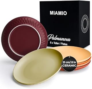 MIAMIO  Plates Set of 6 / Modern Plate Set Made of Ceramic/Stoneware - Palmanova Collection (21 cm, Black)