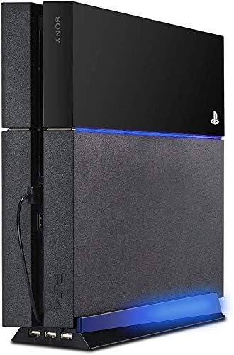 Kailisen Stand with HUB & Blue Light for PS4, Blue Led Light Vertical Stand Base with 3 USB HUB Port for Sony Playstation 4 PS4 Console (Black)