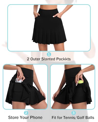 Soneven Women Knee Length Tennis Skort with Pockets High Waisted Long Athletic Golf Skirt Ruffle Pleated Dressy Casual Summer3