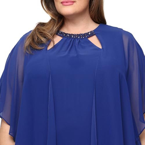Image of S.L. Fashions Women's Capelet Cascade Sleeve Dress with Beaded Cutout Neckline, Special Occasion Dress