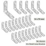Wopanxye 24 wsporniki kątowe kątowe do drewna, 16 x 50 mm, stal ocynkowana, łącznik łączący ze śrubami do naprawy mebli, półek, okien, szafek, stołu, biurka, 24 szt