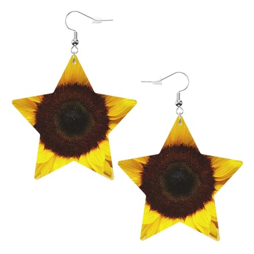 JOYXEONA Boucles d'oreilles pendantes en cuir avec motif tournesol pour femme, taille unique, Polychlorure de vinyle
