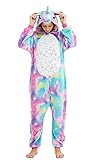 Ovender Kigurumi Costumi Animali Pigiama Tuta Intimo Adulto Unisex per Carnevale Halloween Party Spettacolo Show di Natale Cosplay Invernale da Donna e Uomo (M, Pony Unicorno Azzurro Bianco)