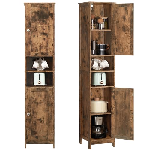 Image of TEENFON 67 inch Tall Bathroom Cabinet with 2 Adjustable Shelves and 2 Doors, Narrow Bathroom Storage Cabinet for Small Space, Living Room, Entryway, Kitchen, Rustic Brown