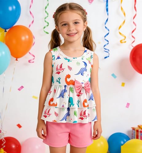 Image of Girls 2 Piece Outfit Summer Short Set Sleeveless Bow Knot Tank Top and Shorts Cute Clothes for Toddler Girls