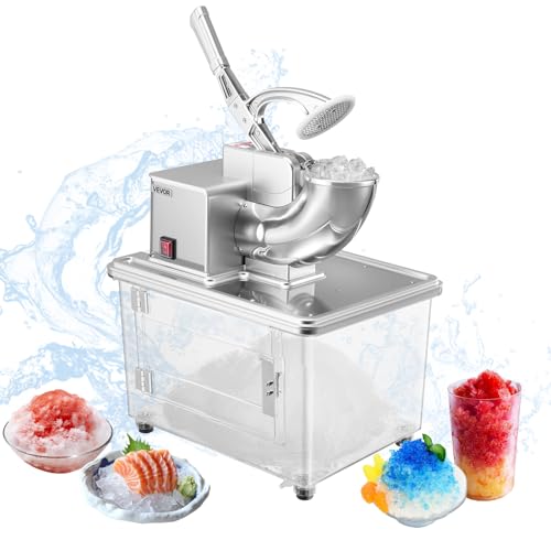 VEVOR Commercial Ice Crusher 661LBS/H, 350W Electric Snow Cone Machine with 4 Blades, 2000RPM Stainless Steel Shaved Ice Machine with 11 Gal Crushed-Ice Box, for Family Restaurants Bars, Silver