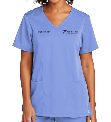 Custom Emroidered Scrub Top Add Your Embroidery Text Name Womens Premiere Flex V-Neck Top Ceil Blue