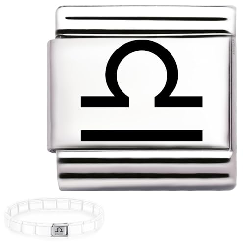 Andska Zodiac Charm for Italian Bracelet 9mm Steel Horoscope Star Sign Link Aries Taurus Gemini Cancer Leo Virgo Libra Scorpio Sagittarius Capricorn Aquarius Pisces (Libra charm)