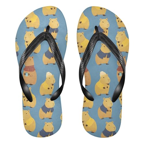 ALAZA Cute Capybara Animal Flip Flops for Women Fashion Beach Slippers Comfort Mens Flip Flops Non-Slip Rubber Shower Slippers Sandal for Hotel Travel Sport,XS