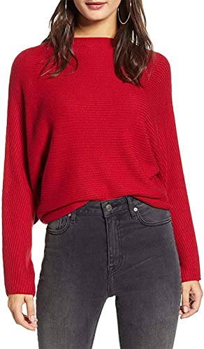 Image of FULIER Women Oversized Boat Neck Batwing Sleeves Dolman Knitted Sweaters Lightweight Pullovers Tops One Size