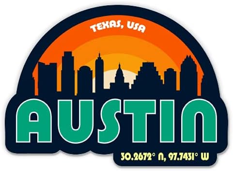 Squiddy Austin Texas City Skyline - Vinyl Sticker Decal for Phone, Laptop, Water Bottle (3" Wide)