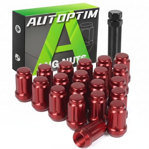 Image of AUTOPTIM M12x1.5 Spline Lug Nuts - 20Pcs Red Closed End Nuts with Socket