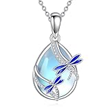 Collar de libélula de plata de ley 925 con colgante de libélula y piedra lunar, regalo para mujeres, madres y amigas