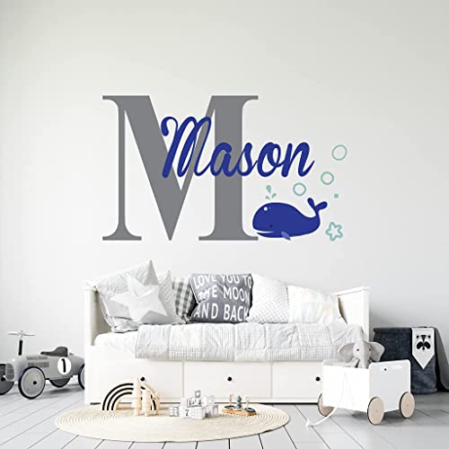 Whale Custom Name Wall Decal - Whale Wall Decal - Personalize Name Baby Whale Sticker - Nautical Boys And Girls Wall Art Decal - Custom Name Wall Stickers - Wall Decal For Nursery Decoration (Wide 20"X12" Height Inches) #TOP2