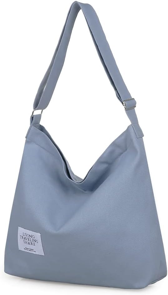 Women's Retro Large Size Canvas Shoulder Bag Hobo Crossbody Handbag Casual Tote Concrete Grey