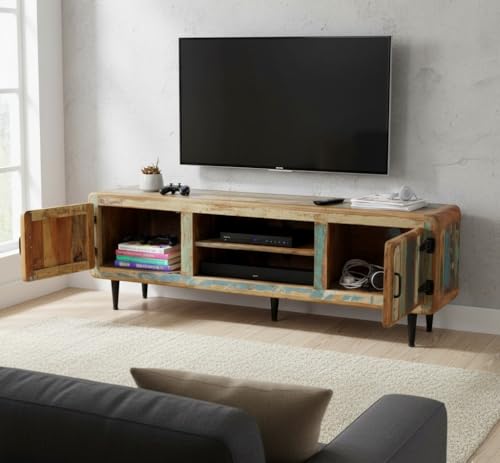 Image of APRODZ Solid Wood Aarhus TV Stand Cabinet for Home | TV Unit for Living Room | Multicolor Finish