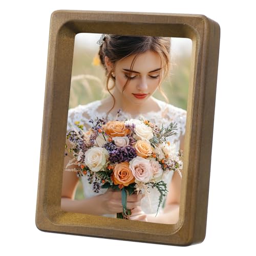 sourcing map 4 x 5inch Natural Wood Photo Frames Mini Wooden Finish Picture Frame Tabletop Photo Frame with Mat for Desktop Display Wall Mounting Walnut color