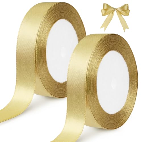 tenn well Gold Satin Ribbon 20mm 44 Meters Smooth Fabric Satin Ribbon for Gift Wrapping Crafting Hair Bows Wedding Party and Christmas Decoration
