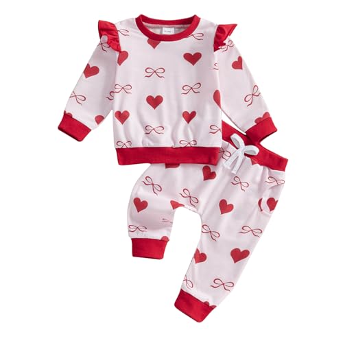 DuAnyozu Baby Girl Valentines Outfit Winter Clothes Heart Print Long Sleeve Sweatshirts Pants Toddler Infant Clothing