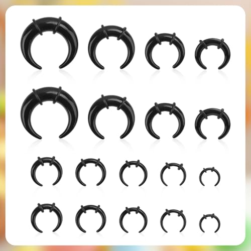 18 Pcs Acrylic Septum Rings, Black C Shape Pincher Tapers Septum Ring Nose Gauge Stretching Kit for Nose Ear Gauges Size 14G 12G 10G 8G 6G 4G 2G 0G 00G3