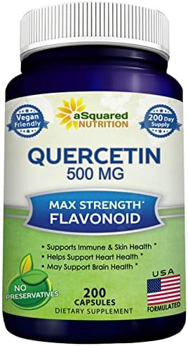aSquared Nutrition Quercetin 500mg Supplement - 200 Capsules - Quercetin Dihydrate to Support Cardiovascular Health - Max Strength Powder Complex Pills to Help Improve Immune Response