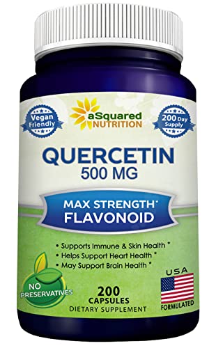 Asquared Nutrition Quercetin 500Mg Supplement - 200 Capsules - Quercetin Dihydrate To Support Cardiovascular Health - Max Strength Powder Complex Pills To Help Improve Immune Response #TOP12