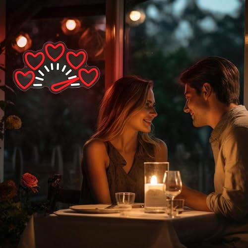 Image of GNVETZLL Valentine's Day Neon Sign for Wall Decor Dimmable Heart Neon Light Red Love Light Sign for Wife Birthday Wedding Party(14.57 * 8.66In)