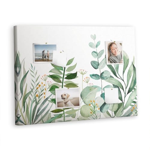 Grand tableau en liège pour home office et maison au motif feuilles aquarelles