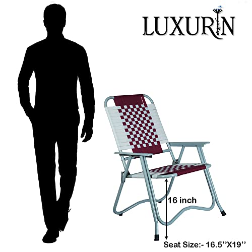 Image of Folding Chair with armrest and Durable Frame, Portable Chair for Garden, Patio, Lawn, Balcony and Study. (Maroon)
