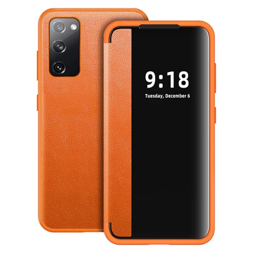 Coque Samsung S20 FE rabat transparent anti rayure rigide orange
