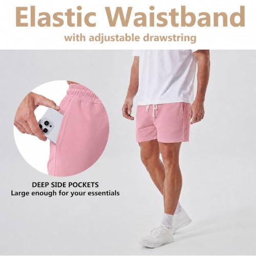 Jeixopu Mens Athletic Sweat Shorts 5 Inch Cotton Casual Fitness Mens Workout Gym Shorts with Pockets (Pink-XXL) - image 3