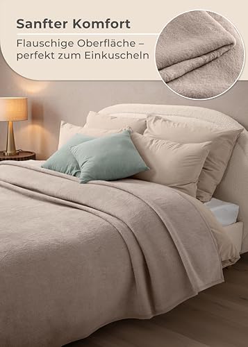 LAYNENBURG Kuscheldecke Baumwolle Taupe 150x200 cm – Bild 4