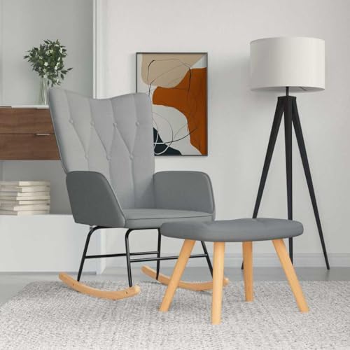 Zentexion Sillón de relax con taburete, color gris claro, tapizado, diseño escandinavo, para salón, dormitorio, balcón, terraza, jardín, muebles estables y modernos