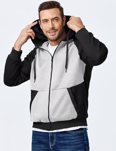 Men's Full-Zip Hoodies Sweatshirts Color Block Long Sleeve Casual Pullover Shirt with Kanga Pocket3
