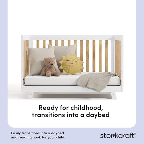 Image of Storkcraft Beckett 3-in-1 Convertible Crib, White and Natural