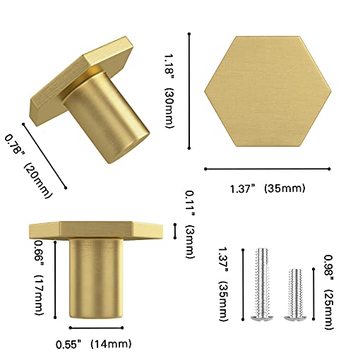 RZDEAL 1-1/5" Solid Brass Hexagon Kitchen Cabinets Knobs Home Office Decoration Hardware Handles and Pulls Wardrobe Knob (8Pcs) - Thumbnail 3