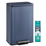 SONGMICS Kitchen Bin, 13 Gallon (50 L) Waste Bin with Pedal, Soft-Close Lid, and Removable Inner Bucket, Steel, 15 Rubbish Bags (Code K) Included, Midnight Blue LTB586QZ02