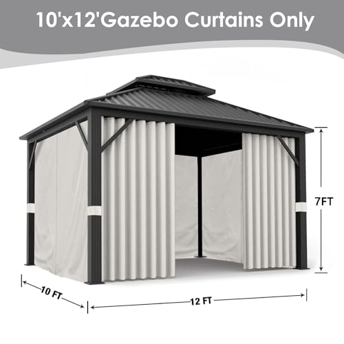 Gazebo Curtains 10'x12' Waterproof, Universal Replacement Privacy Curtain, 4-Panels Sidewall Curtains with Zipper for Patio, Garden and Backyard (Only Curtain) (Ivory, 120W x 144L inch (4 Panels)) by Inmeilifus - Image 2