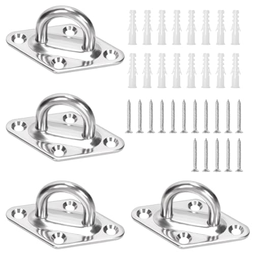 Swpeet Lot de 4 crochet M5 304 en acier inoxydable argenté, kit d'ancrage en plastique, crochet de plafond en U