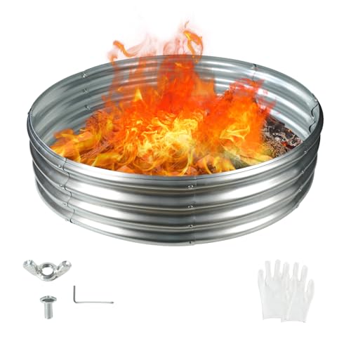 YSEJOMP 48 Inch Round Galvanized Fire Pit Ring/Fire...