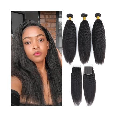 Paquetes de cabello humano Paquetes de cabello humano liso y rizado con encaje 4×4, línea de cabello natural pre-arrancada Paquete de cabello/extensiones de cabello(14 with 12Closure)